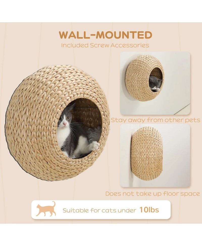 Ruie Wall Mounted Cat Condo with Washable Cushion and Cattail Weave