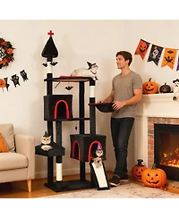 Ruie 78 Inch Gothic Cat Tree Tower with Coffin Bed 2 Condos and Sisal Scratching Posts