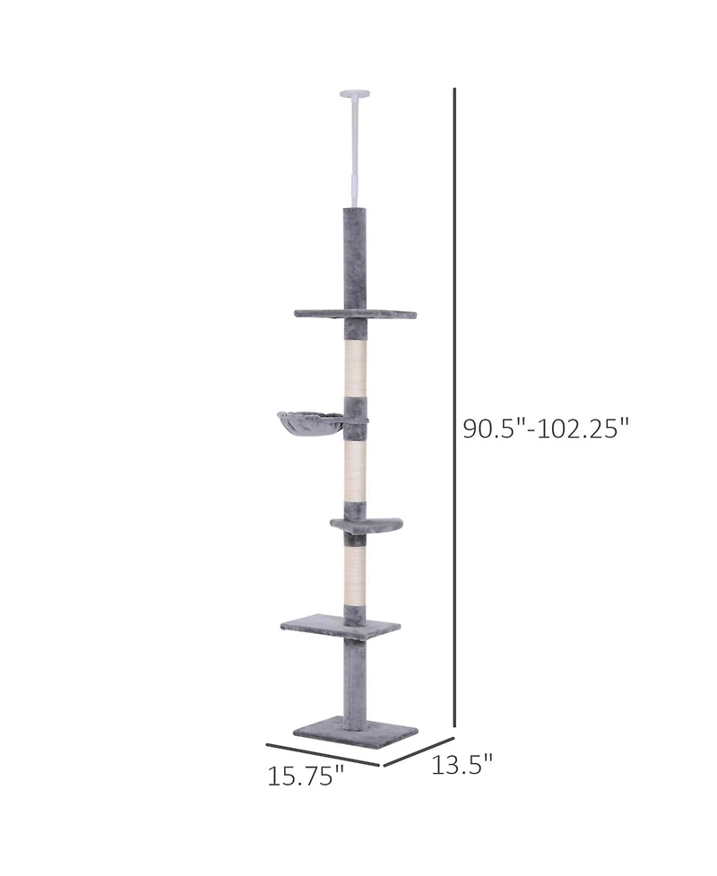 Ruie 102 Inch Floor to Ceiling Cat Tree 5 Level Tower with Scratching Posts and Hammock
