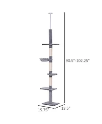 Ruie 102 Inch Floor to Ceiling Cat Tree 5 Level Tower with Scratching Posts and Hammock