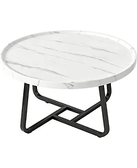 homfan 19.69" Round Industrial Coffee Table, White Wood-Look Top, Modern Accent Table for Living Room