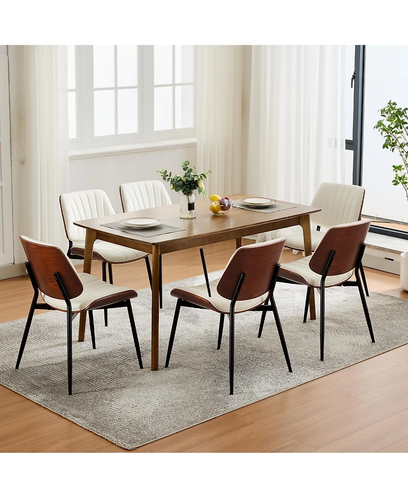 homfan Mid-Century Dining Chairs Set of 2, Shell-Pattern Backrest, Pu Leather Seat, Metal Legs