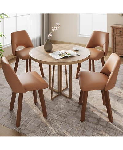 homfan Dining Chairs of 4, Pu Leather Upholstered Chairs with Wood Frame, Scratch-Resistant Padded Seat