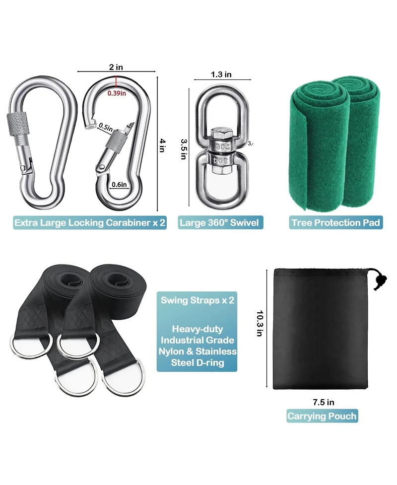 Piscifun Heavy Duty Tree Swing Hanging Kit With Lock Carabiners Protectors 5500 Lbs Capacity