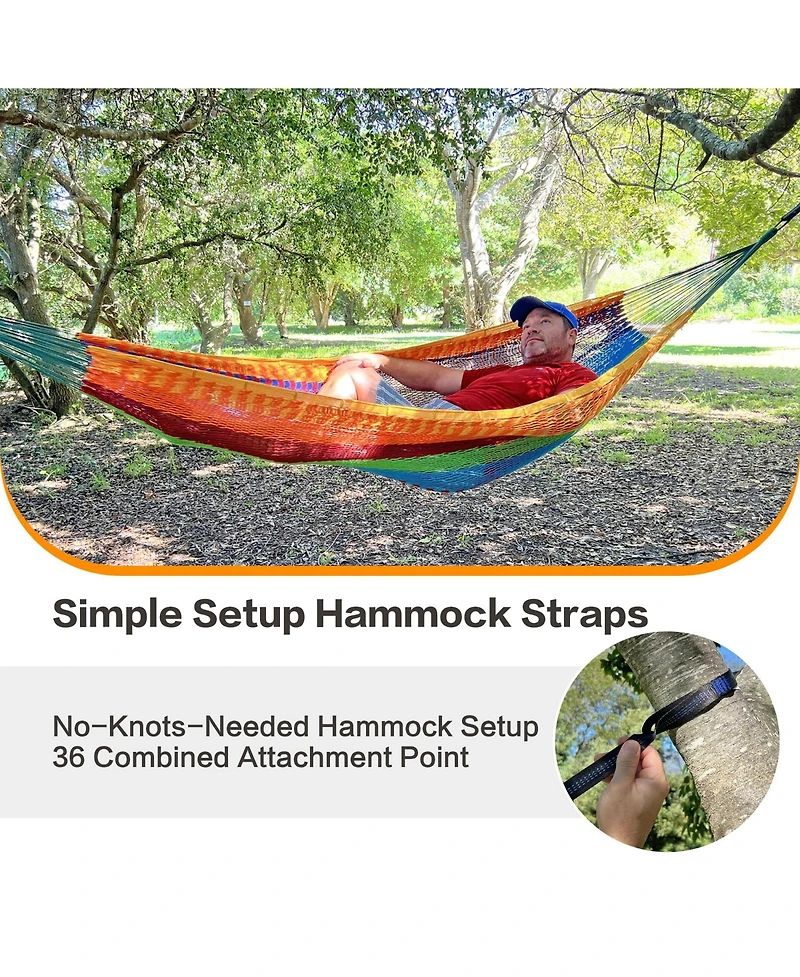 Piscifun Handwoven Mayan Double Hammock 10ft Tree Straps 550lbs Capacity Portable Outdoor Camping Beach with Carry Bag