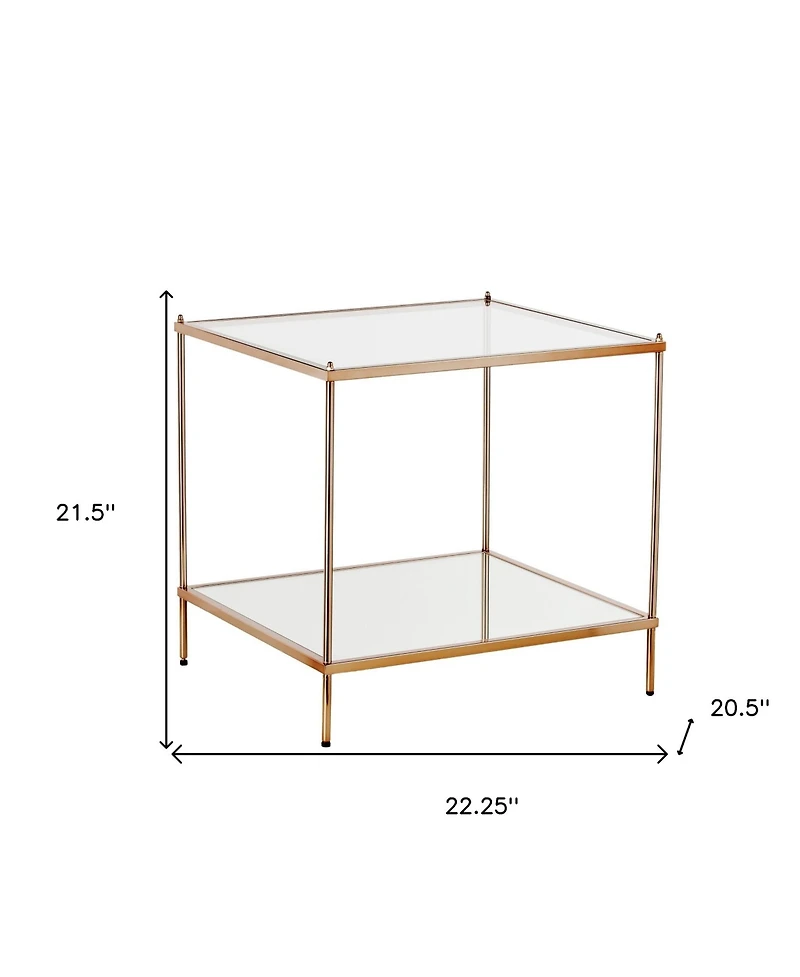 HomeRoots 22" Clear and Glass and Iron Square End Table with Shelf