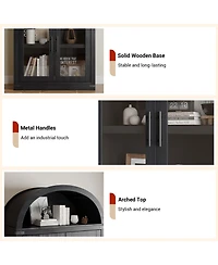 homfan Arched Storage Cabinet with Glass Doors, Tall 4 Tier Freestanding Organizer for Entryway, Living Room, Home Office