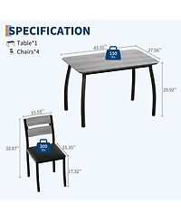homfan Dining Table Set of 5, Wooden Kitchen Table with Metal Frame and Upholstered Chairs for Small Space Apartment