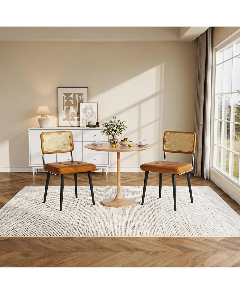homfan Dining Chairs Set for 2, Rattan Weaving Upholstered Chair with Wooden Legs, Kitchen, Living Room, Restaurant, Easy Assembly