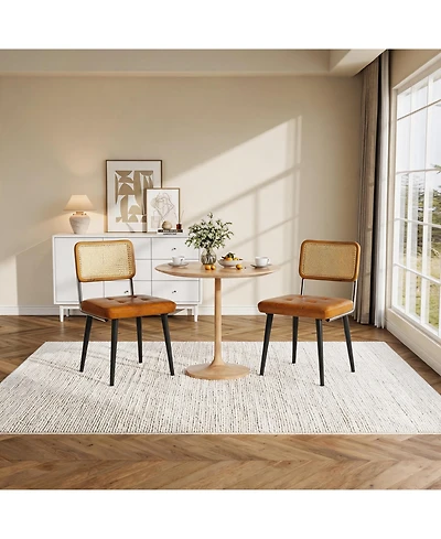 homfan Dining Chairs Set for 2, Rattan Weaving Upholstered Chair with Wooden Legs, Kitchen, Living Room, Restaurant, Easy Assembly