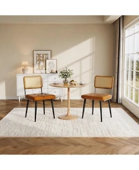homfan Dining Chairs Set for 2, Rattan Weaving Upholstered Chair with Wooden Legs, Kitchen, Living Room, Restaurant, Easy Assembly