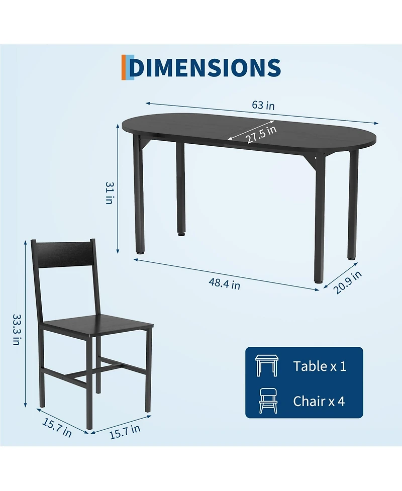homfan 63 Inch Oval Dining Table Set Modern for Kitchen and Room Furniture, Wood with 4 Chairs