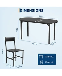 homfan 63 Inch Oval Dining Table Set Modern for Kitchen and Room Furniture, Wood with 4 Chairs