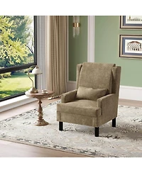 homfan Wingback Accent Chair for Living Room, Mid-Century Modern Reading Chair with Chenille Upholstery, High Back, Pillow and Wood Legs