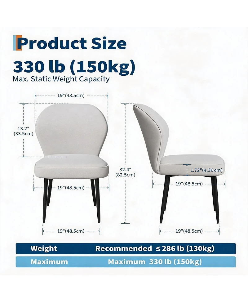 homfan Linen Dining Chairs Set of 4, Modern Fabric Upholstered Kitchen Side Chairs with Metal Pegs, For Living Room, Kitchen, Dining Room