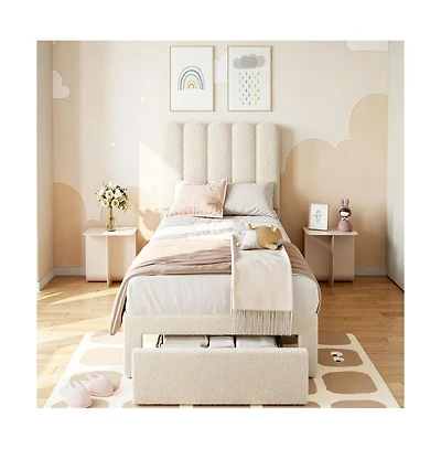 homfan Twin Size Bed Frame with Storage Drawer, Twin Bed for Kids/Girls/Boys, Noise-Free, No Box Spring Needed