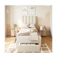 homfan Twin Size Bed Frame with Storage Drawer, Twin Bed for Kids/Girls/Boys, Noise-Free, No Box Spring Needed