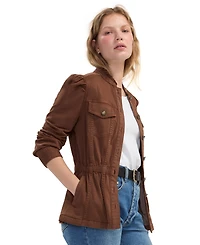 Liverpool Los Angeles Women's Puff Long-Sleeve Ruffle Collar Trucker Jacket