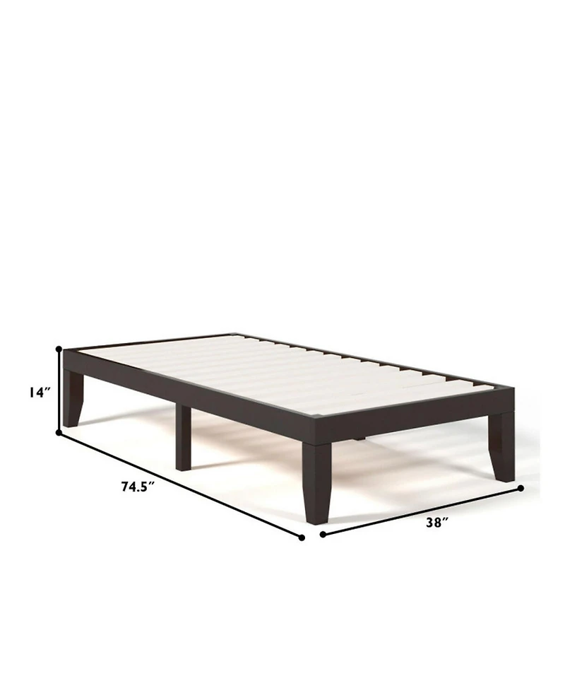 Gouun 14 Inch Twin Rubberwood Platform Bed Frame with Poplar Wood Slats