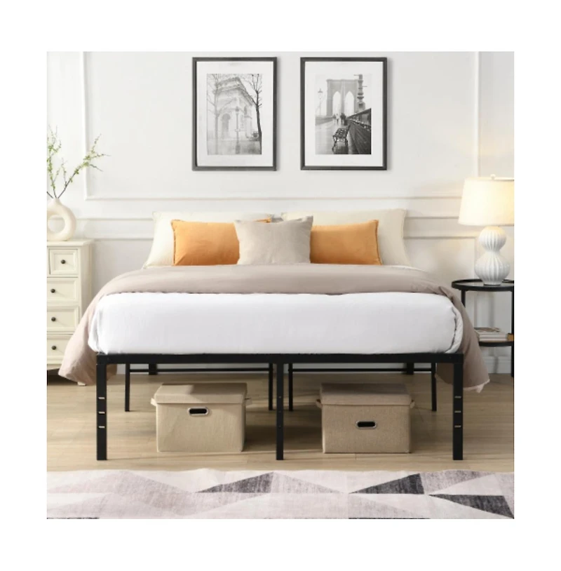 Lucky One King Size Heavy Duty Metal Bed Frame, Reinforced Steel Slats, Noise-Free, No Box Spring Needed, Under-Bed Storage