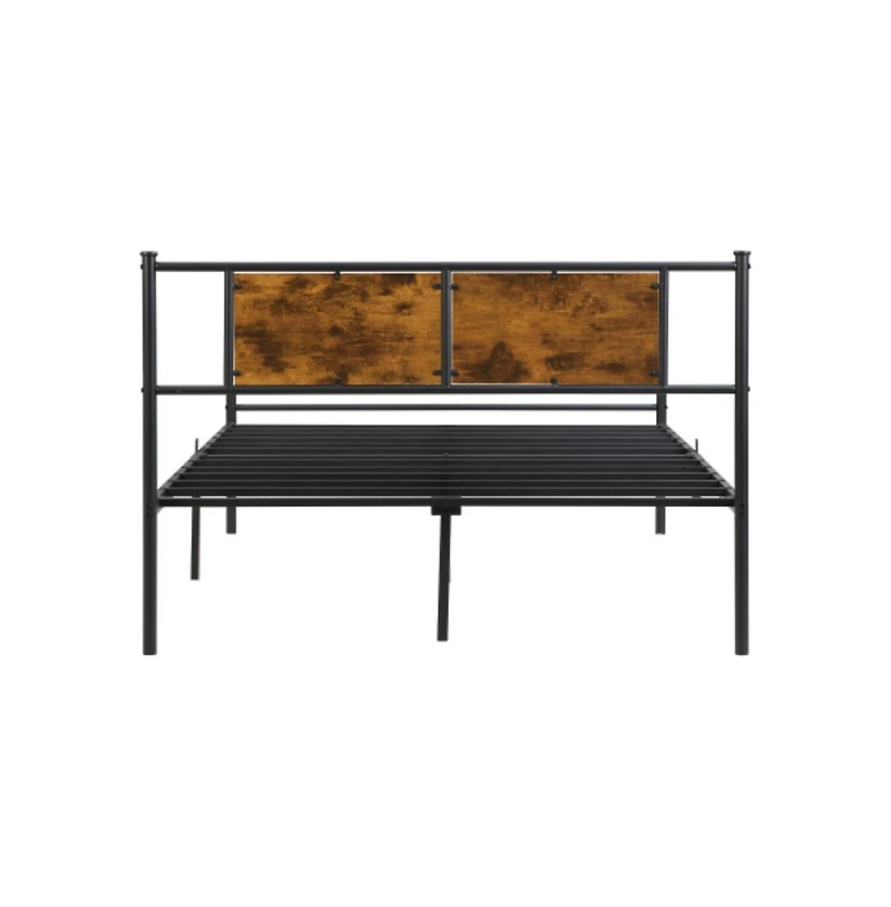 Lucky One Full Size Metal Bed Frame with Wood Panel Headboard, Steel Structure, No Box Spring Needed, Under-Bed Storage