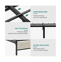 Lucky One Queen Size Platform Bed Frame with Charging Station, Upholstered Storage Headboard and Footboard, Metal Slats, No Box Spring Needed