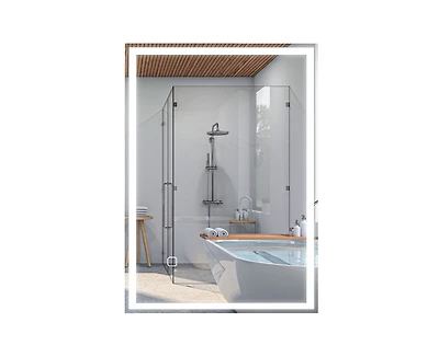 Busdays 32 x 24 Inch Bathroom Mirror with Led Lights Dimmable Makeup Vanity Mirror 3 Colors Smart Touch Control