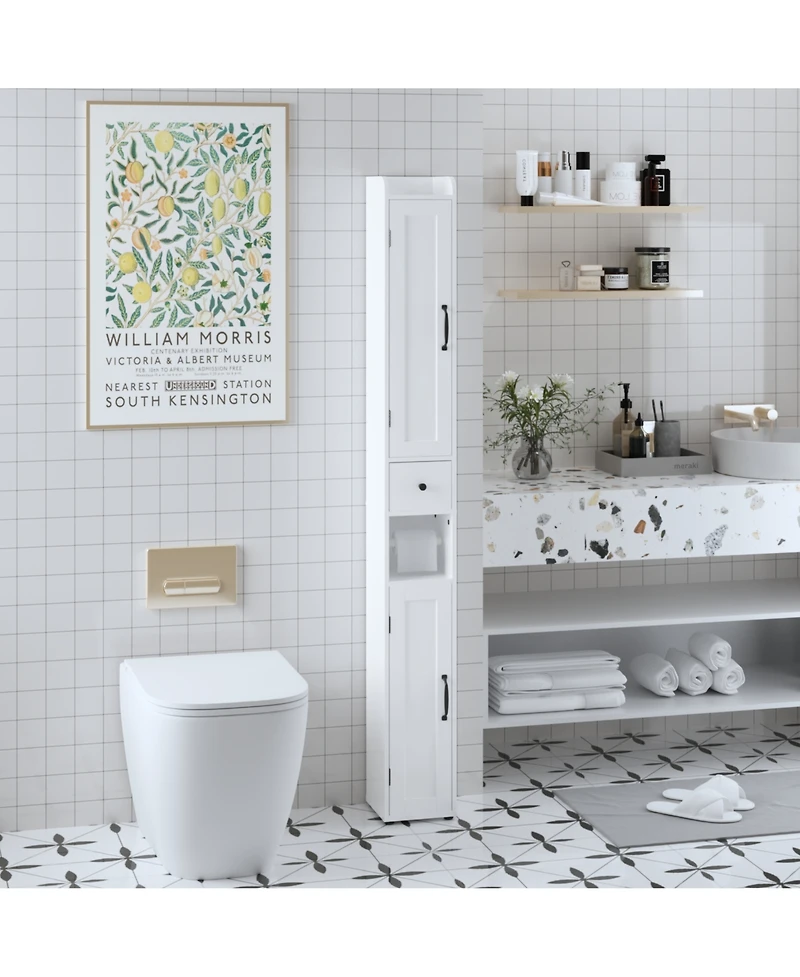 Busdays 67.51 Inch Tall Bathroom Storage Cabinet with Adjustable Shelves Slim 2 Doors Freestanding Anti Tip Open Compartments for Small Spaces