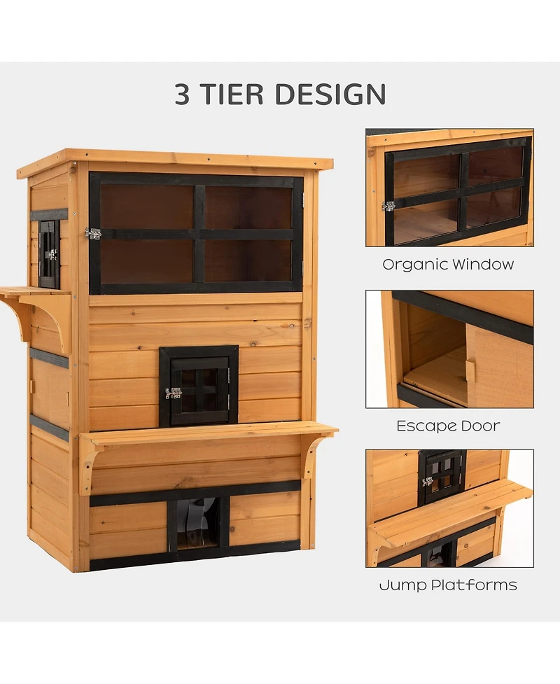 Ruie 3 Tier Outdoor Cat House Weather Resistant Kitty Shelter with 5 Escape Doors