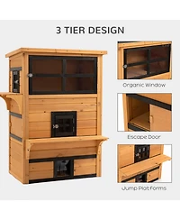 Ruie 3 Tier Outdoor Cat House Weather Resistant Kitty Shelter with 5 Escape Doors