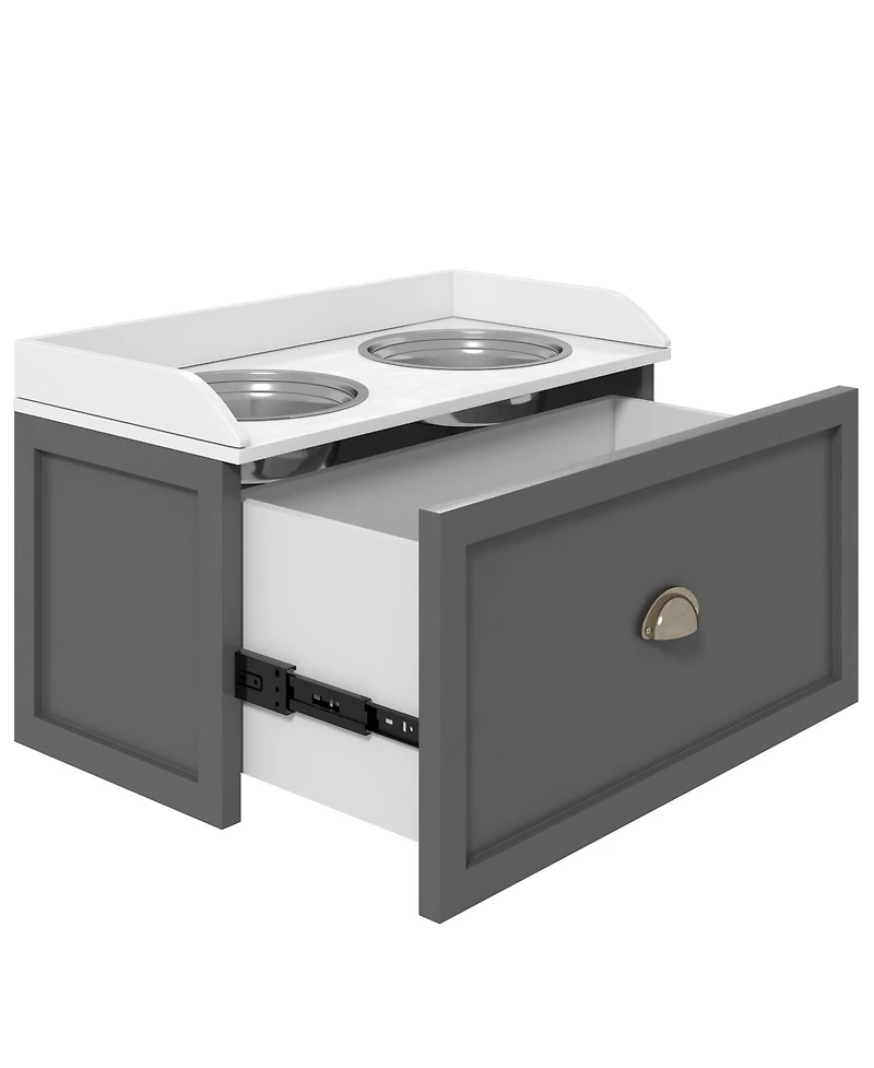 Ruie Elevated Dog Feeding Station with Storage Drawer and Two Raised Bowls for Large Dogs