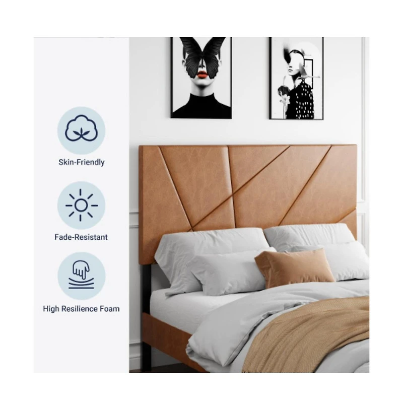 Lucky One Full Size Metal Platform Bed Frame with Upholstered Headboard, Square Design, Under-Bed Storage, No Box Spring Needed