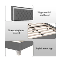 Lucky One Queen Size Upholstered Bed Frame with Led Lights, Velvet Platform Bed with Tufted Headboard, Wood Slats, No Box Spring Needed