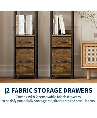 homfan 6-Tier Tall Narrow Industrial Bookshelf with 2 Fabric Drawers, Metal Frame