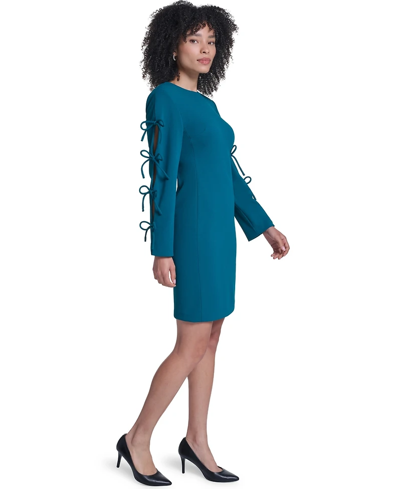 Karl Lagerfeld Paris Women's Scuba Crepe A Line with Bow Detail Short Dress