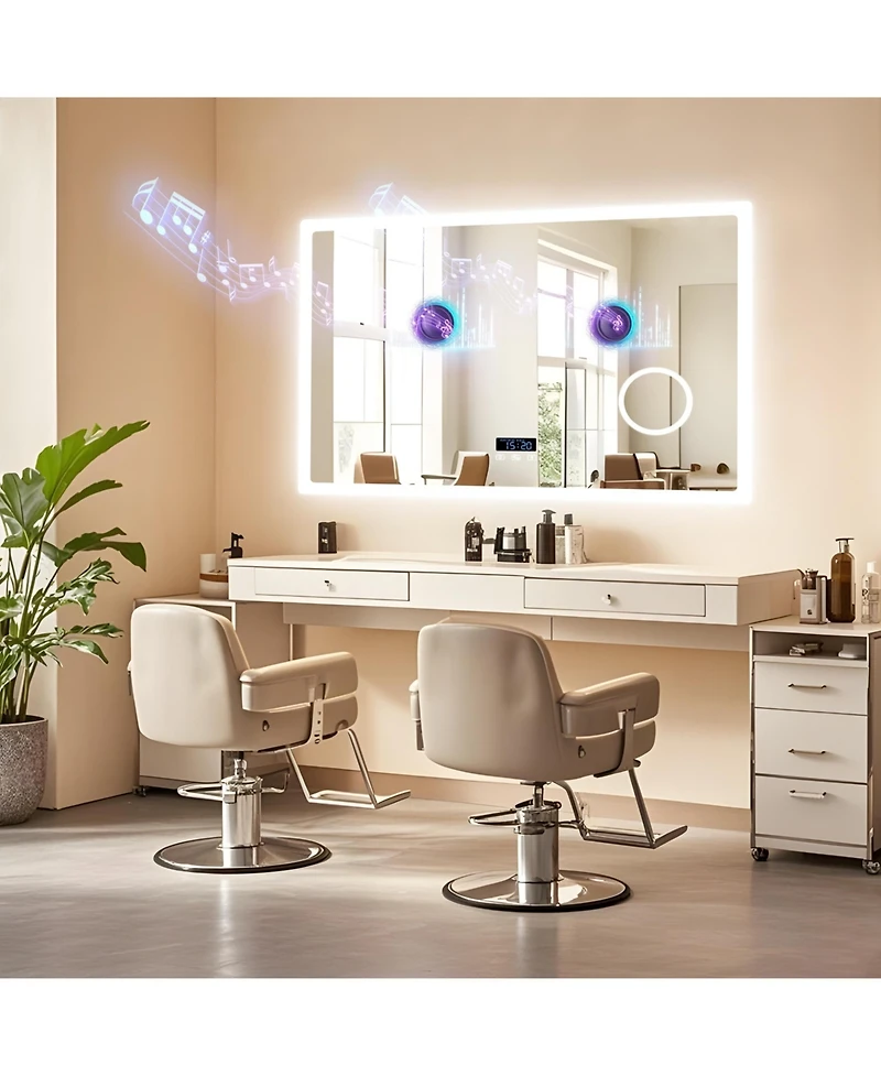 Luvodi Wall-Mounted 40"x24" Makeup Vanity Led-Bathroom-Mirror with Bluetooth Speaker, Time Display, Anti-Fog, Memory Function, Temperature