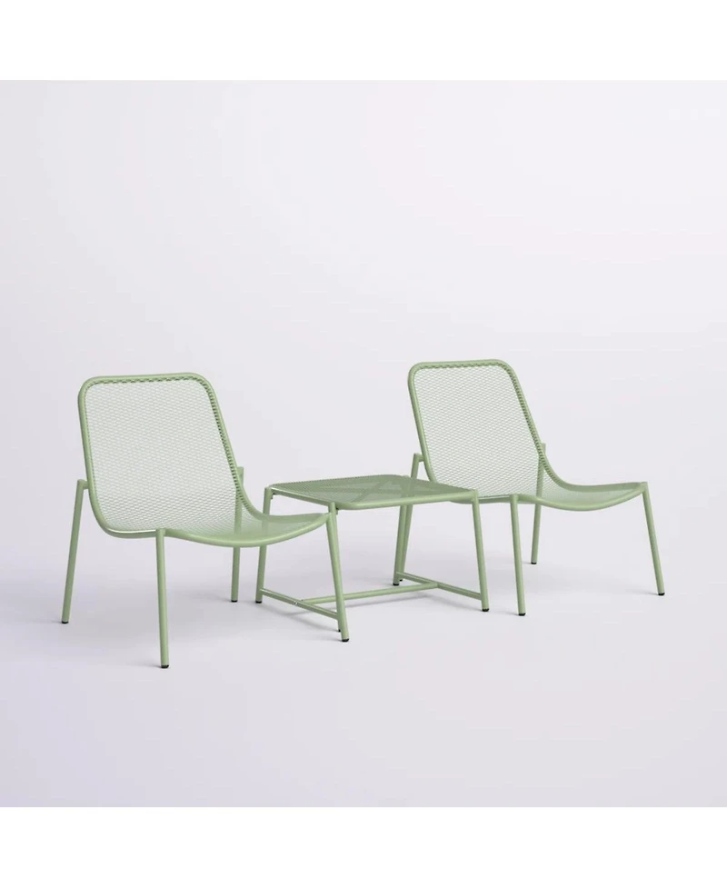 Asagikoiai 3-Piece Outdoor Metal Conversation Set with Iron Mesh Chairs and Table-Asagikoiai