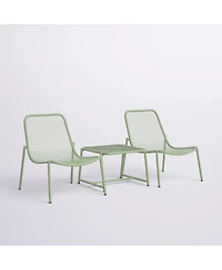 Asagikoiai 3-Piece Outdoor Metal Conversation Set with Iron Mesh Chairs and Table-Asagikoiai