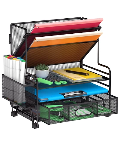 Danrong 5 Tier Desk Organizer with Removable Pen Holders Mobile File Tray