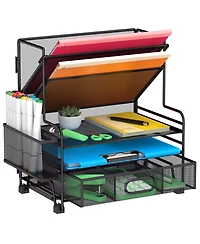 Danrong 5 Tier Desk Organizer with Removable Pen Holders Mobile File Tray