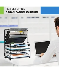 Danrong 4-Tier Document Tray and 3-Slot File Organizer - Metal Desktop Storage Rack