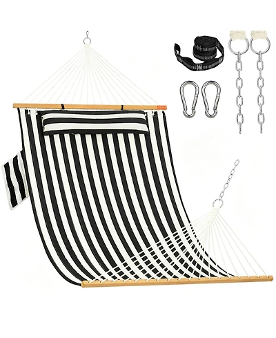Piscifun 10.5feet 2 Person Quilted Double Hammock With Spreader Bar Side Pocket Carabiners Tree Straps 450lbs Capacity