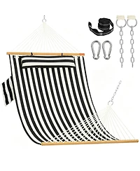 Piscifun 10.5feet 2 Person Quilted Double Hammock With Spreader Bar Side Pocket Carabiners Tree Straps 450lbs Capacity