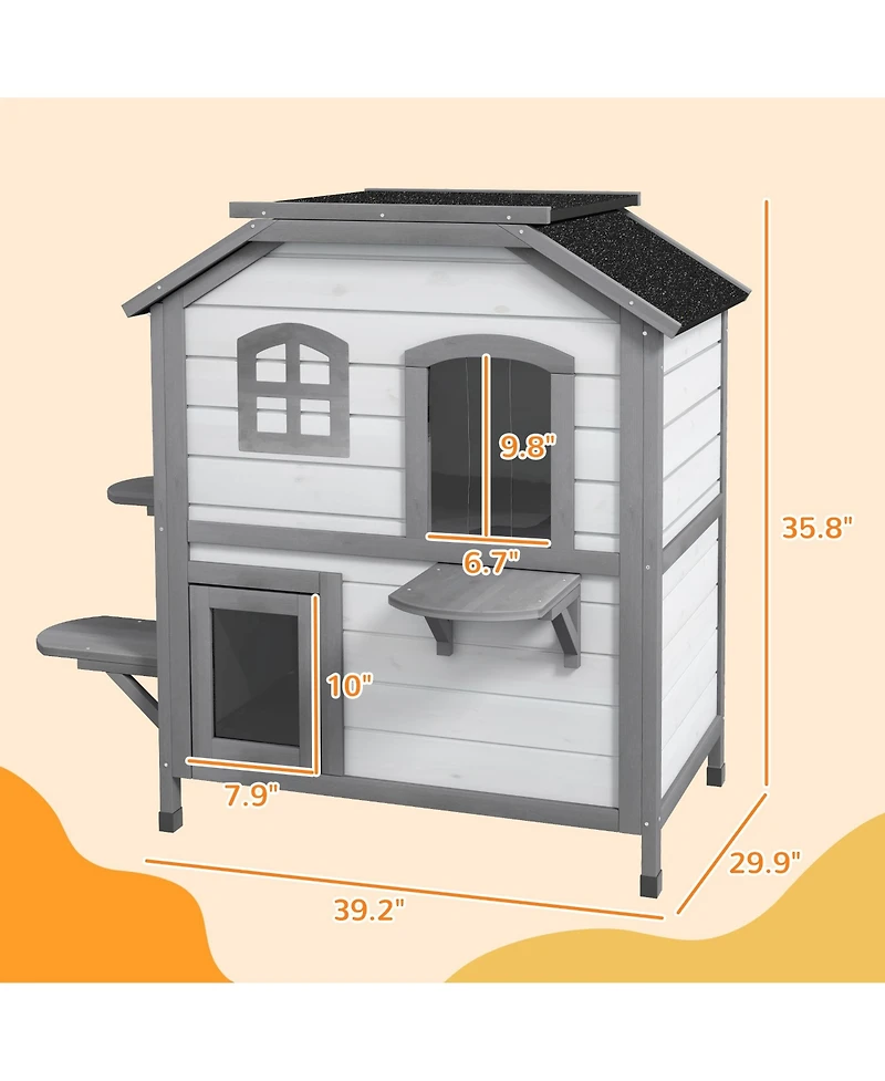 Ruie 2 Story Wooden Outdoor Cat House Weatherproof Enclosure with Openable Roof