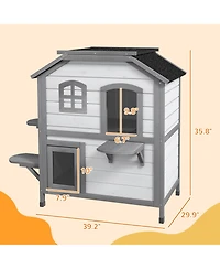 Ruie 2 Story Wooden Outdoor Cat House Weatherproof Enclosure with Openable Roof