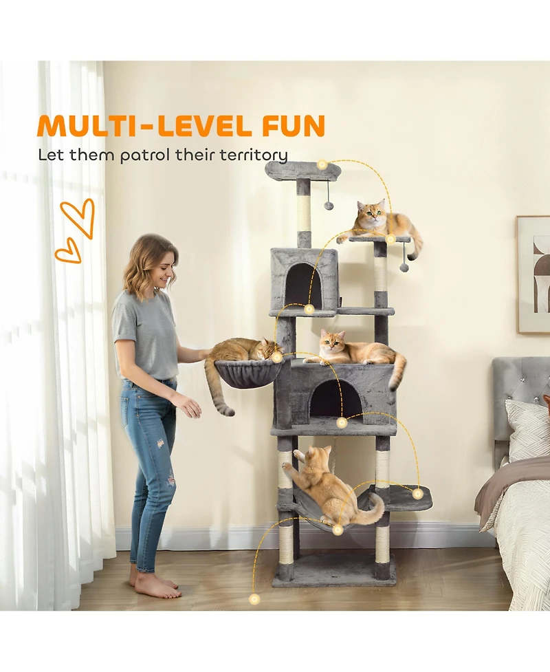 Ruie 80 Inch Multi Level Cat Tower with 2 Condos 2 Hammocks and 6 Sisal Scratching Posts