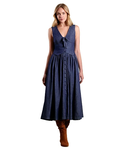 Avec Les Filles Women's Tencel Denim Vest Twofer Midi Dress
