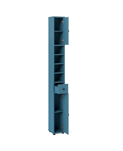 Gymax Slim Tall Cabinet with 2 Doors 1 Drawer and 5 Adjustable Shelves for Home for Bathroom