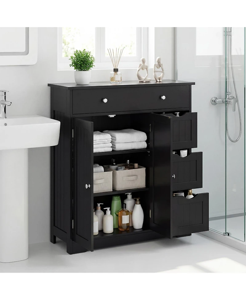 Gymax Bathroom Floor Cabinet Storage with 4 Drawers2 Doors and Adjustable Shelf