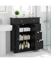Gymax Bathroom Floor Cabinet Storage with 4 Drawers2 Doors and Adjustable Shelf